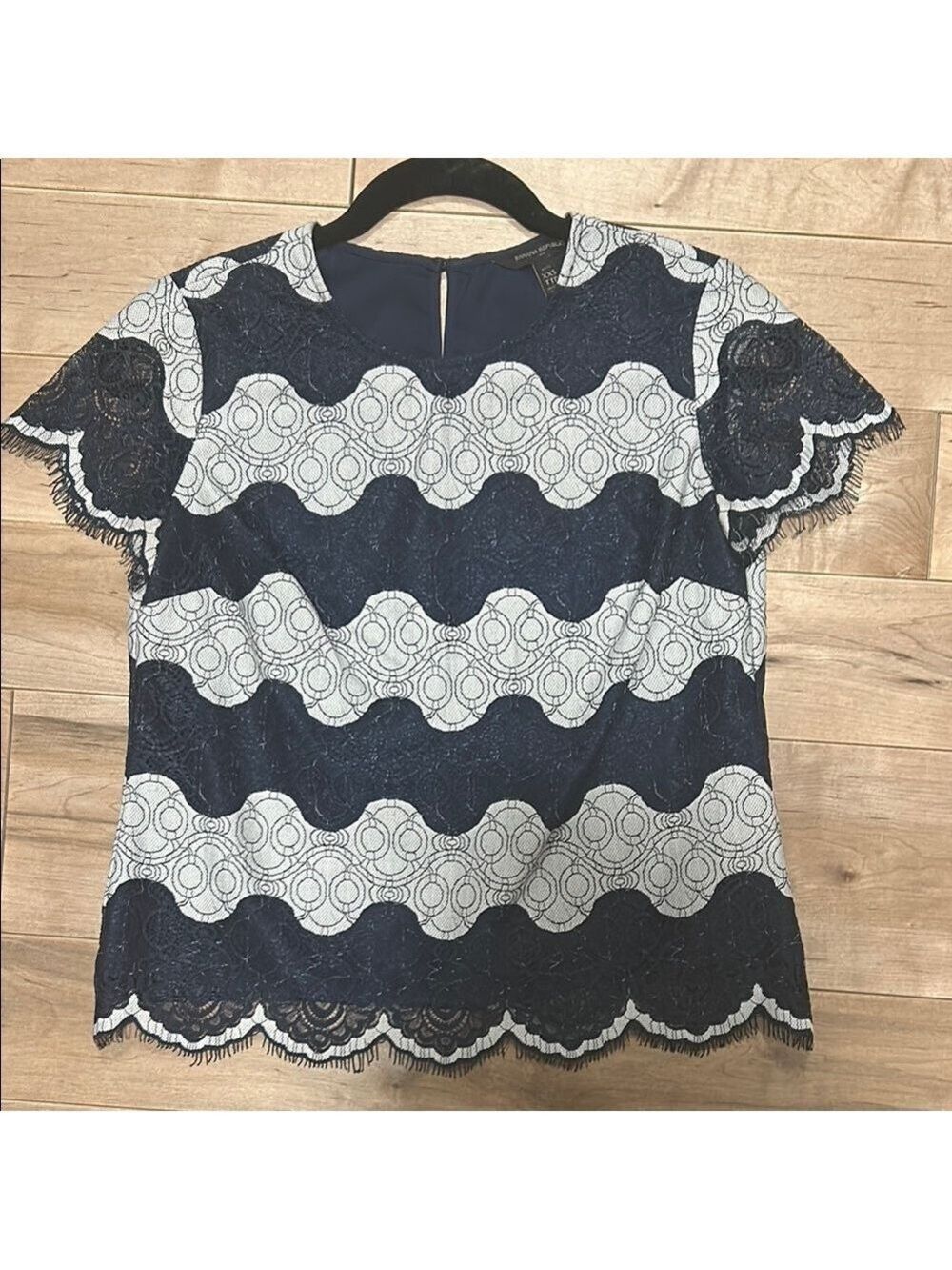 Chic Navy and White Lace Top